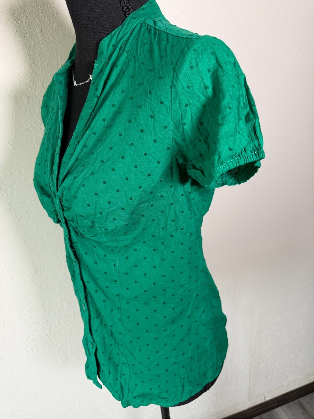Green Polka Dot Short-Sleeve Blouse - Classic Women's Top